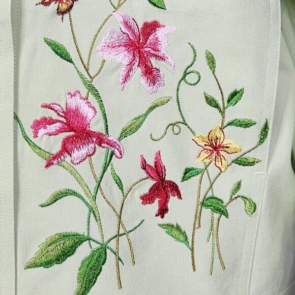 Victor Costa Occassion Green Denim Embroidered Shirt Jacket , Women's Small, NWT - Picture 3 of 11